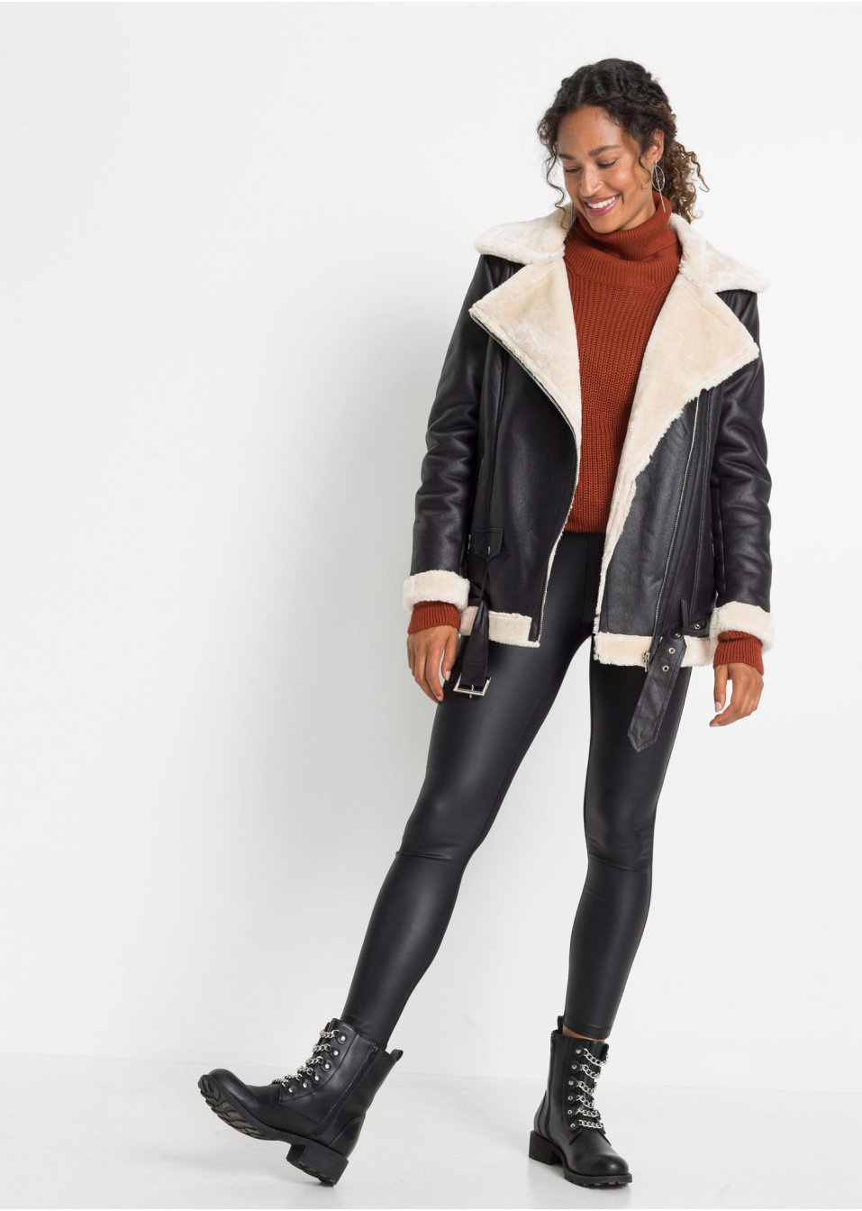 Veste biker longue avec doublure peluche