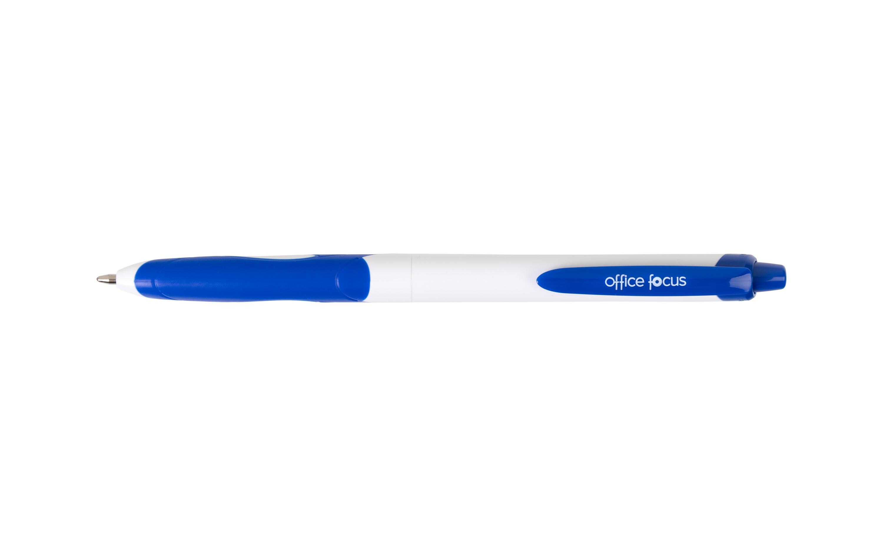 Kugelschreiber Office Focus 1 mm Mine, Blau, 12 StückDruckkugelschreiber mit Clip und weichem Griff