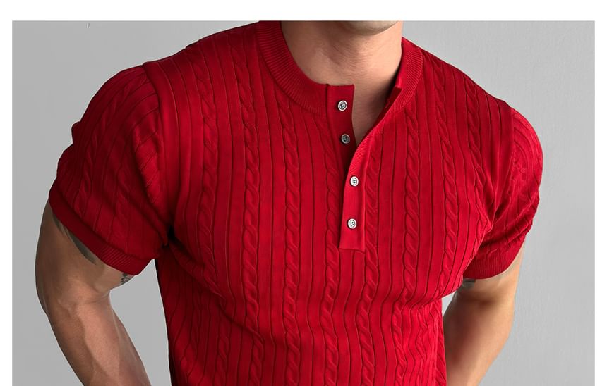 mopagrati - Henley-top met korte mouwen en kabelmotief