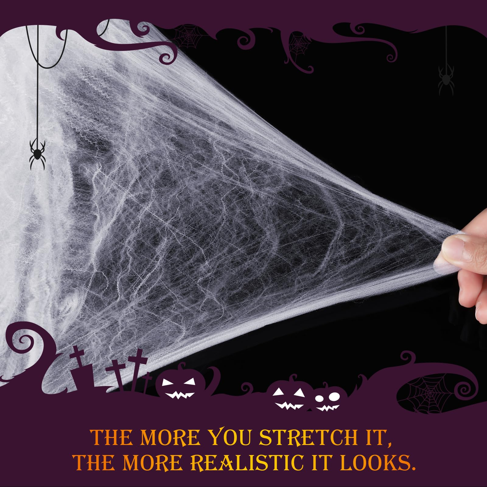 (216g) Halloween Spinnen Netz Grusel Party Deko Dehnbare Spinnwebe inkl. Spinnen - Weiss