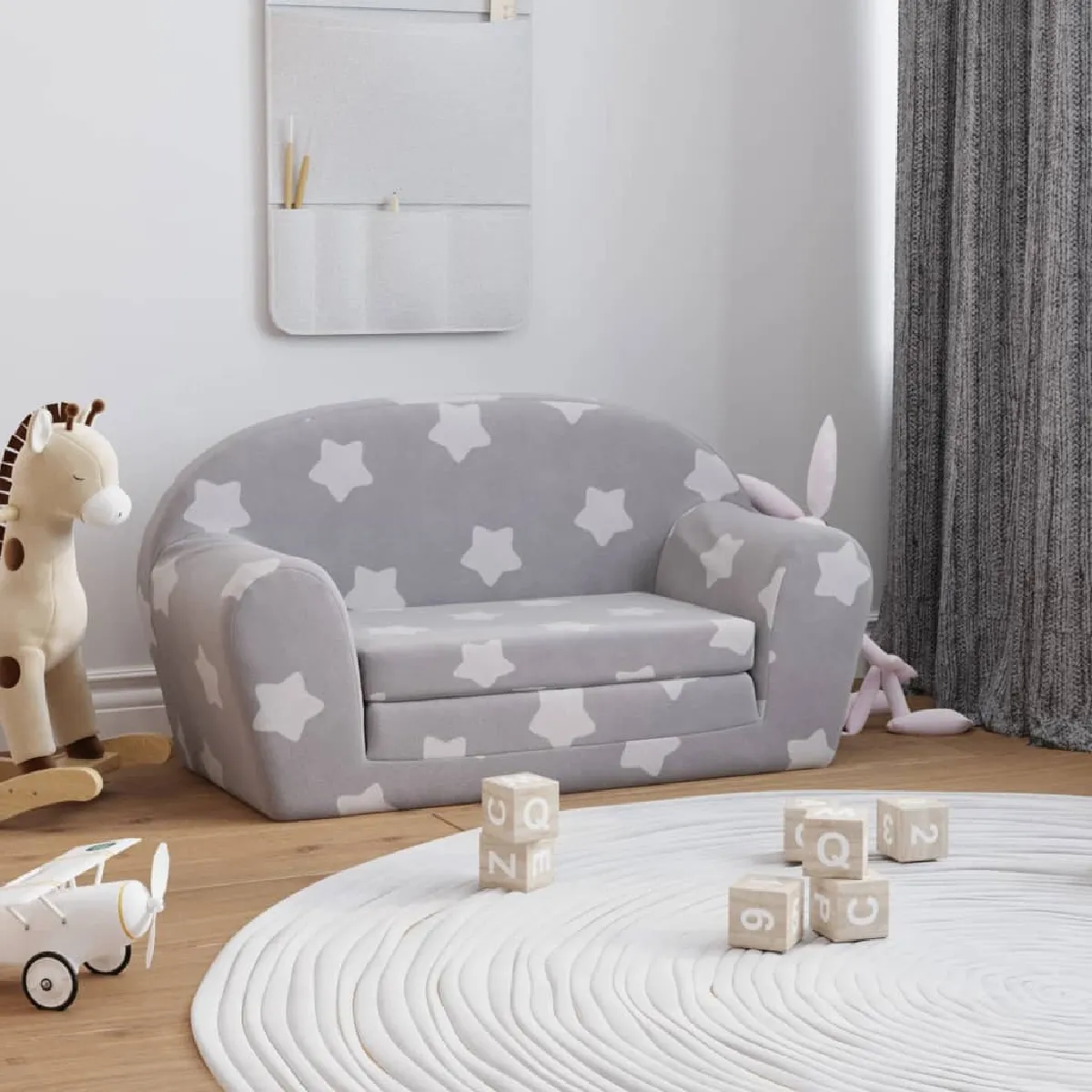 vidaXL Canapé-lit enfant 2 places gris clair - Étoiles