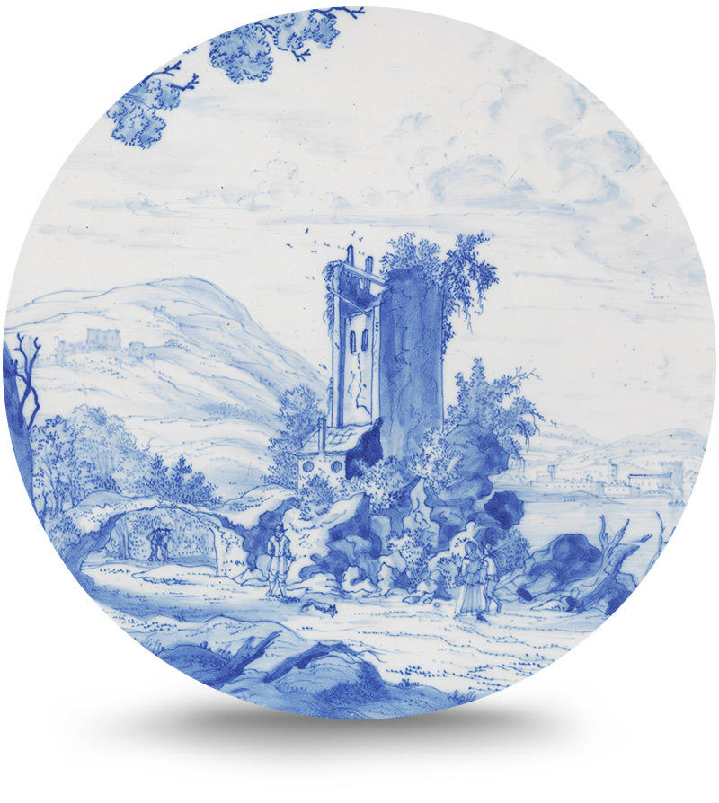 Rond schilderij aluminium Delfts blauwe borden 07