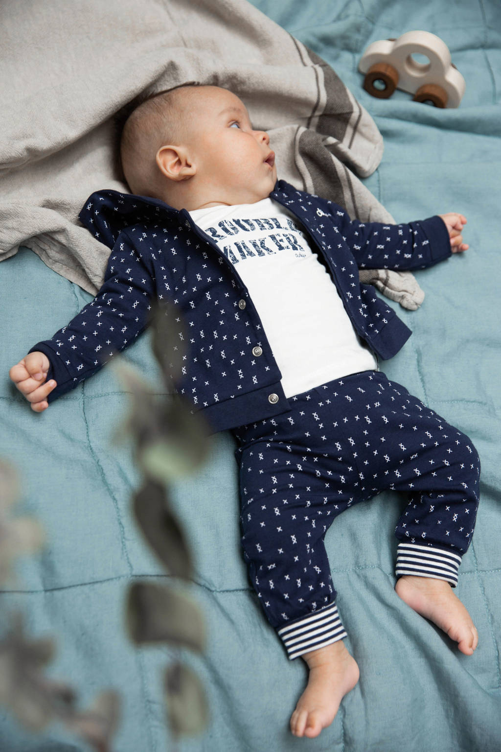 Dirkje baby broek met katoen donkerblauw/wit