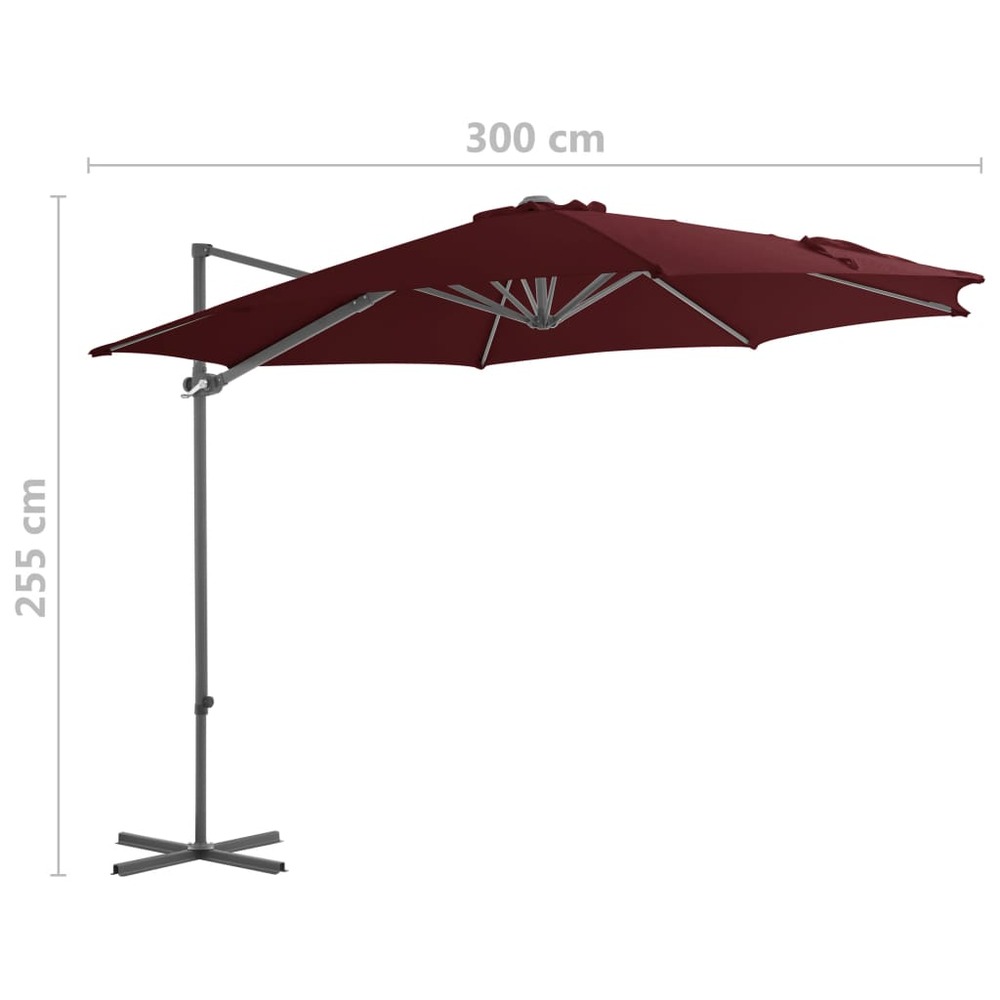 Parasol d'extérieur déporté avec mât en acier 300 cm rouge bordeaux