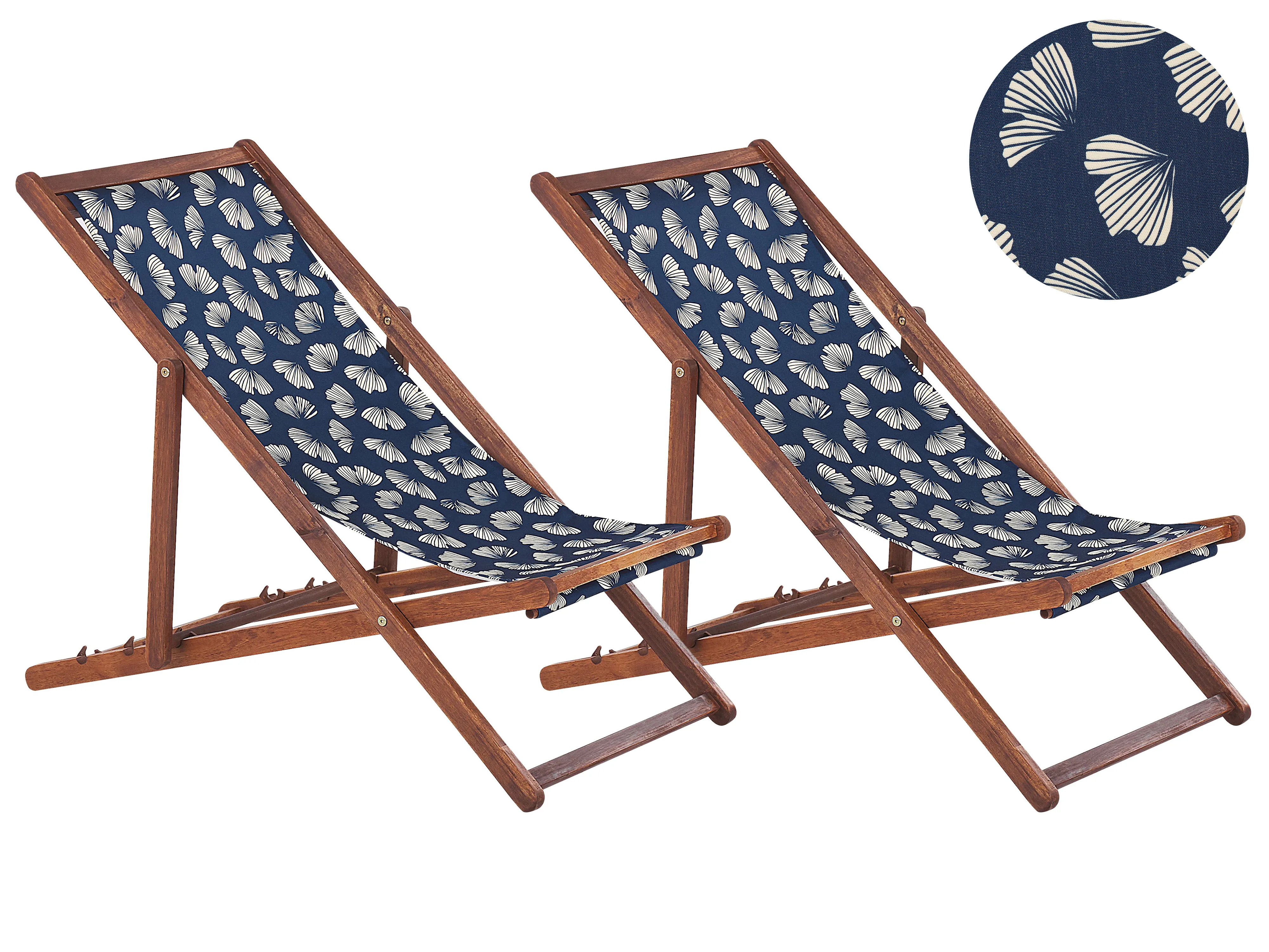Set van 2 inklapbare ligstoelen ANZIO met vervangingshoezen Bloemen motief Acaciahout Donkerbruin