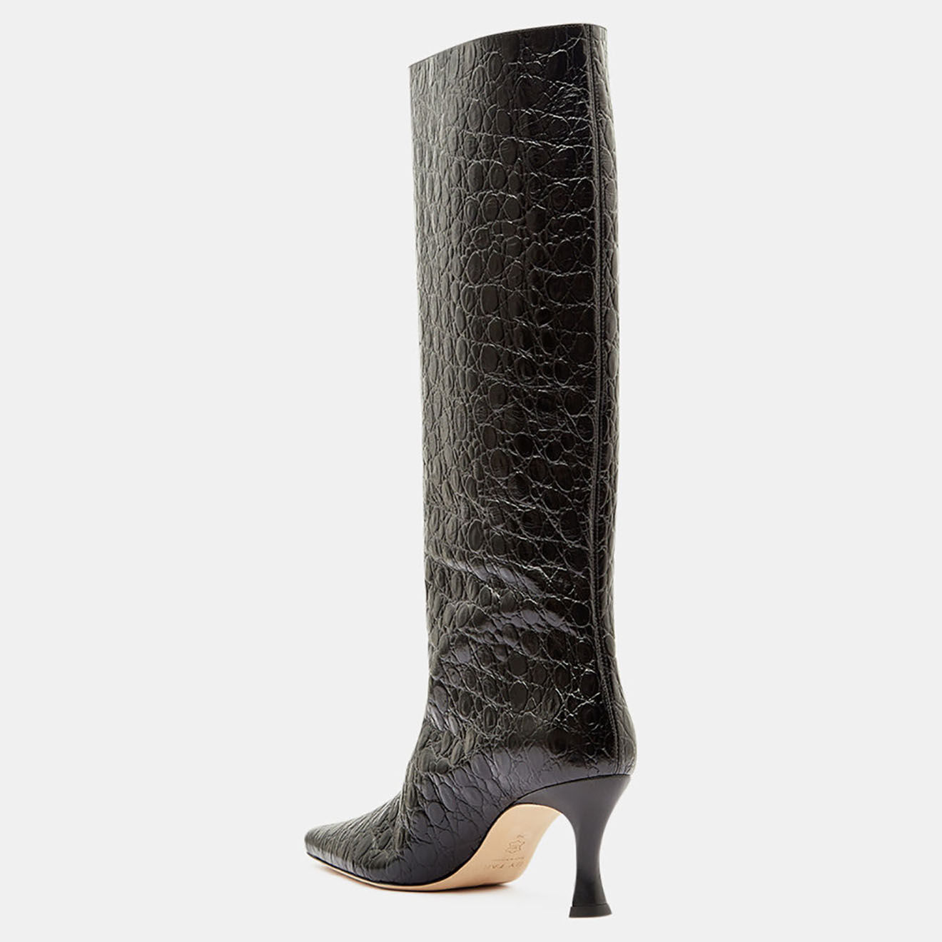 By Far Bottes en Cuir croco Stevie noires - Talon 8 cm