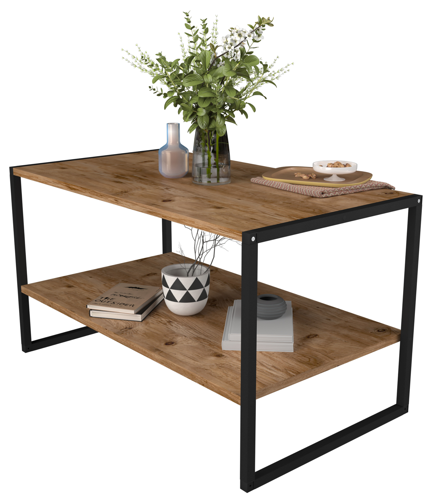 Couchtisch INSASI - Honig Eiche-schwarz - 90 cm