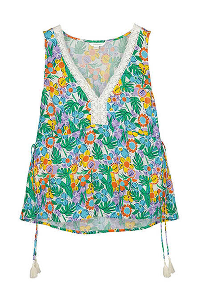 Blusa com decote em renda estampada - Amarela