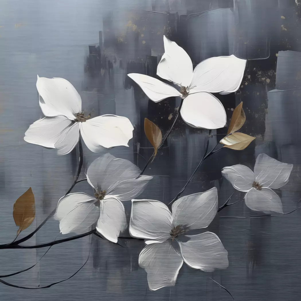 Wandbild 50 x 50 cm White Flowers On Silver VIII
