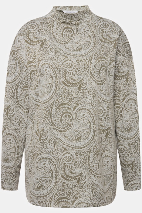 Longsleeve, oversized, Glitter Paisley, Stehkragen, Seitenschlitze