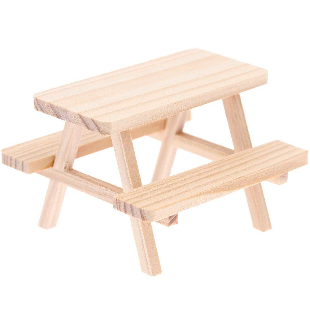 Miniatuur houten picknicktafel - 8 cm