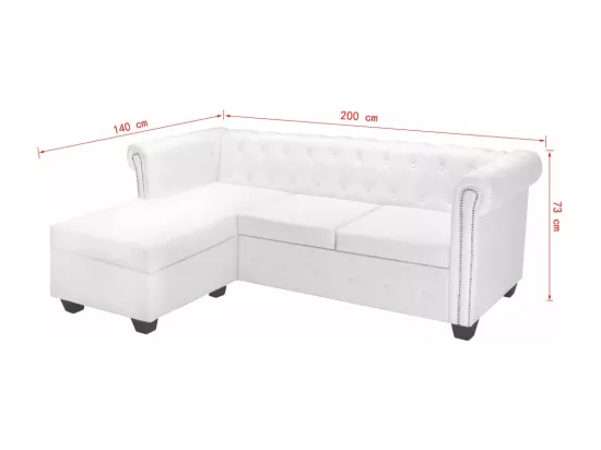 Canapé Chesterfield en forme de L cuir synthétique blanc