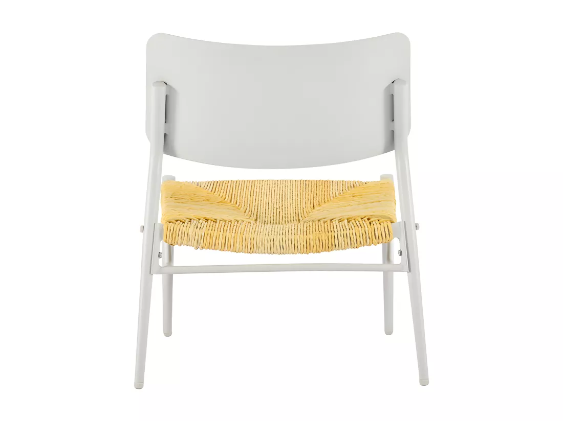 Lot de 2 fauteuils de jardin en aluminium - avec une table basse - tapis en rotin PE - Blanc