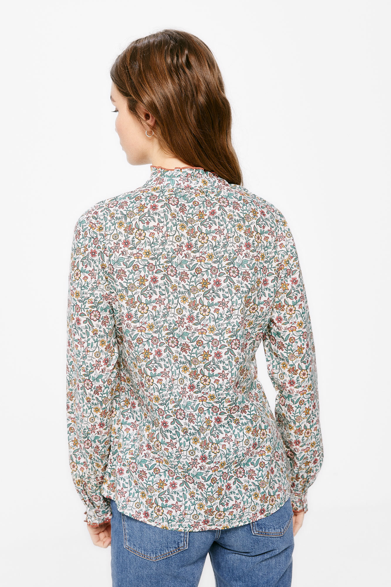 Blusa plissada de algodão - Marrom