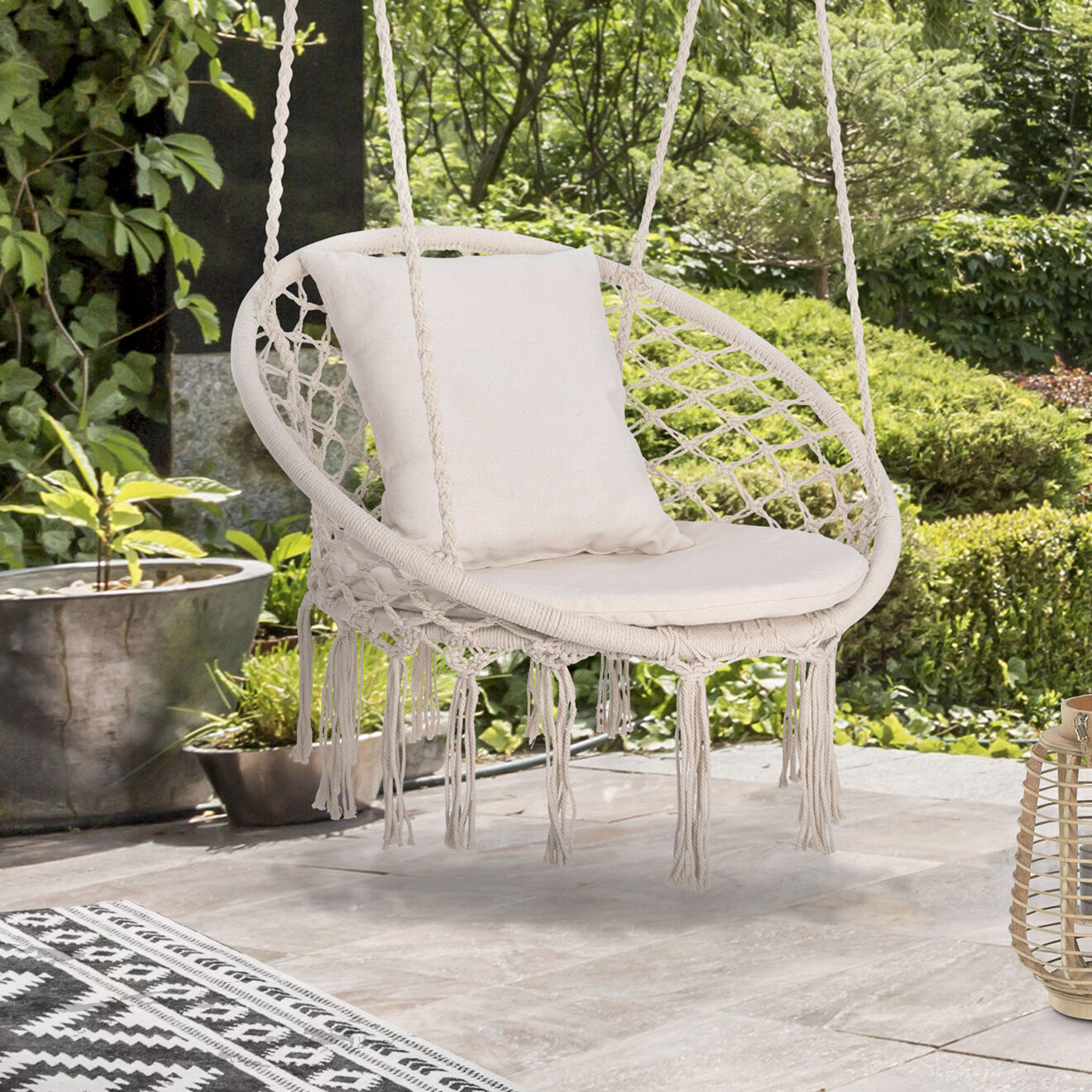 Pratik Garden Hamac macramé avec Coussins beige  - 60x50x120 cm