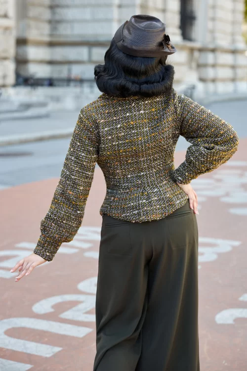 Miss Candyfloss Salali Gia wolmix blazer in groene weaf