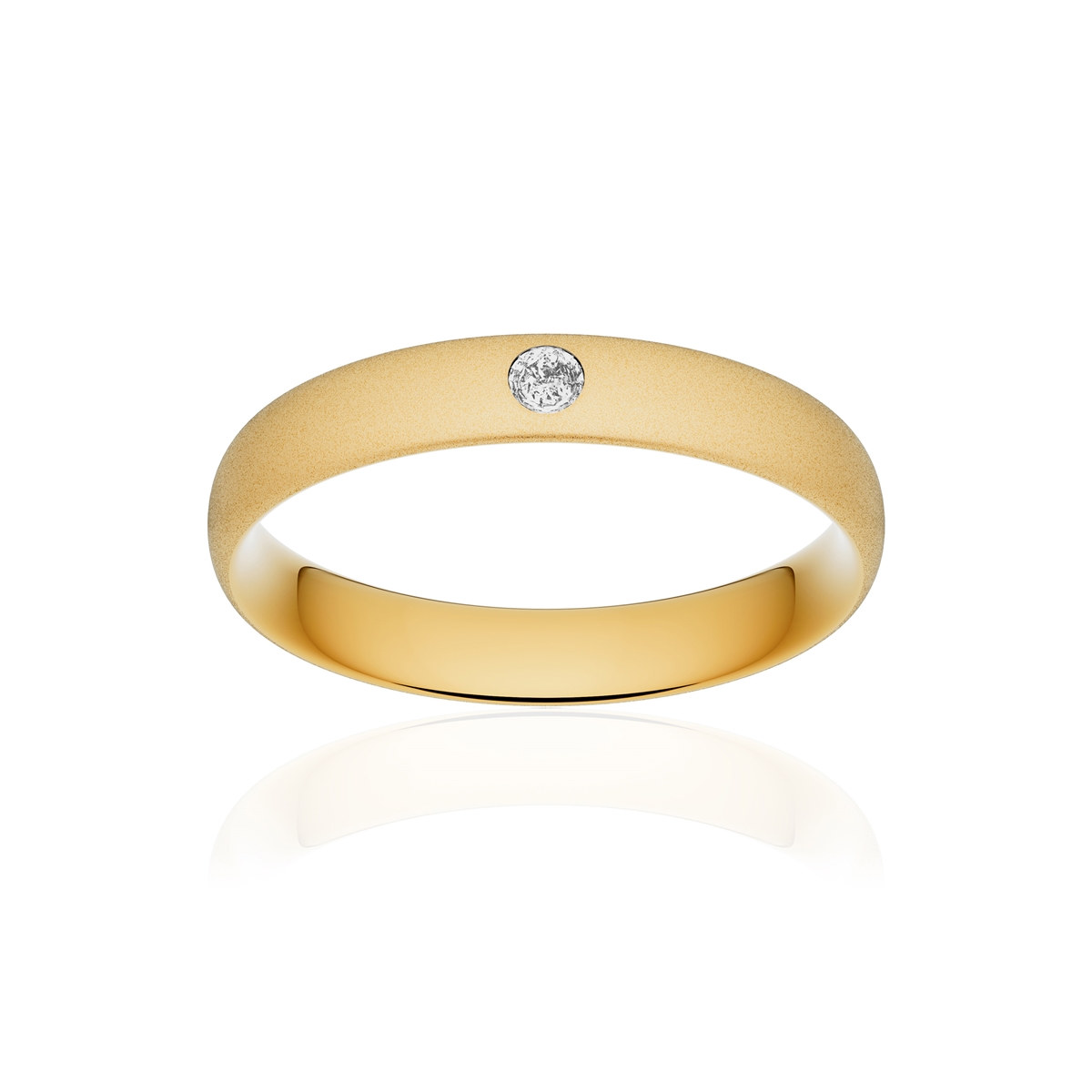 Alliance or 750 jaune sablé demi-jonc confort 4mm diamant brillant