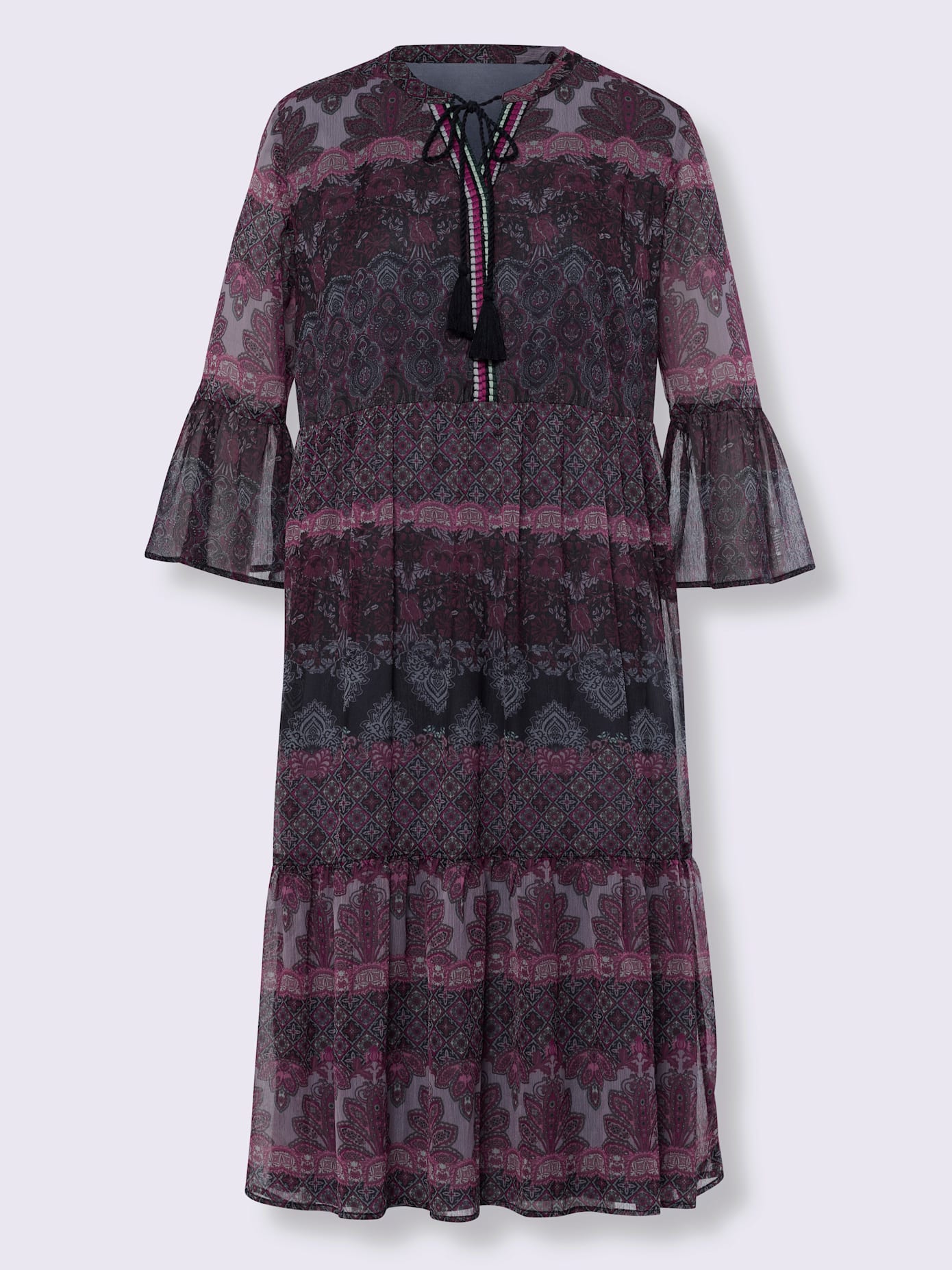 Robe imprimée superbe ruban brodé sur l'encolure en v