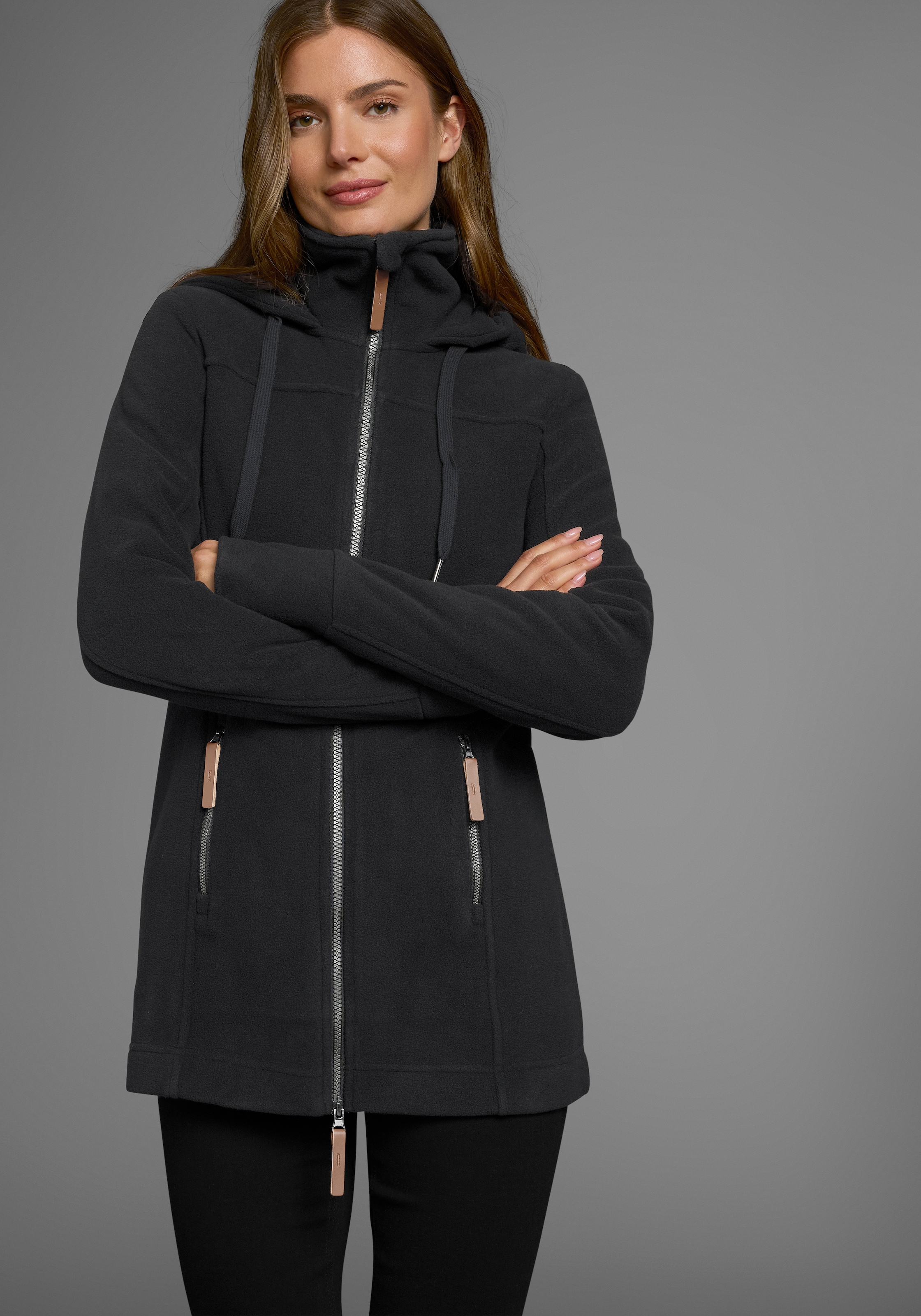 Polarino Fleecejacke mit Kapuze aus Fleece,  atmungsaktiv,  schnell trocknend