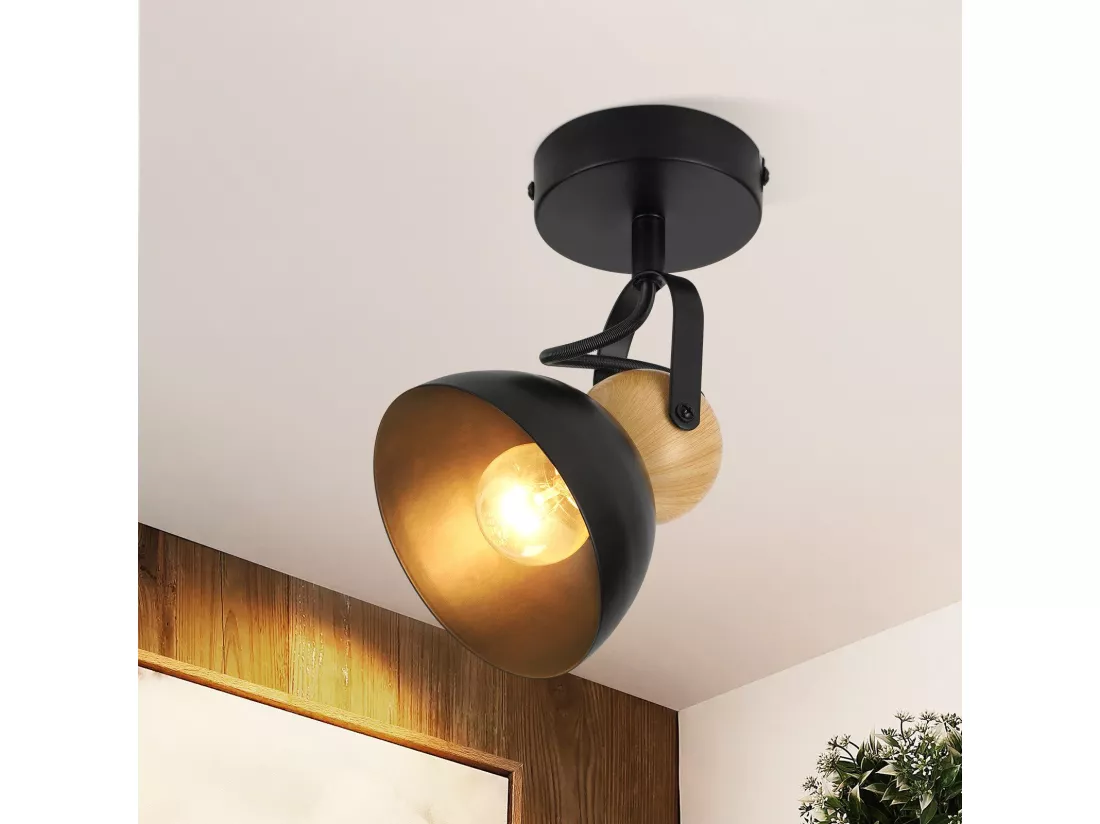 NETTLIFE Spot de plafond vintage noir E27 orientable 350° rétro entrée salon chambre