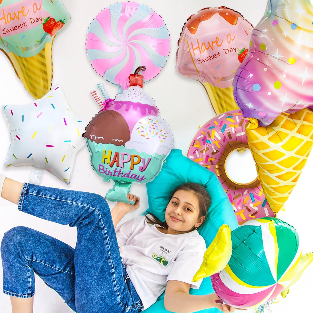 (8er Set) Süssigkeiten Party Deko Folien Ballon Candy Luftballon - Glacé / Donut / Bonbon