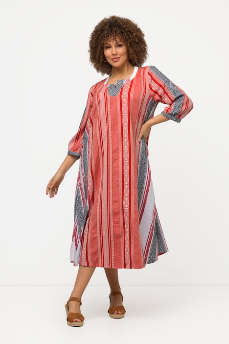 Kaftan, Ethnomuster, A-Linie, Tunika-Ausschnitt, 3/4-Arm