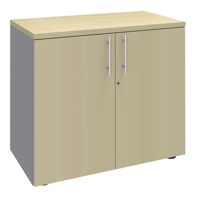 Armoire basse IDRA/DUAL - H72 x L80 x P47 - 2 portes - Corps alu - Dessus et portes imitation Erable
