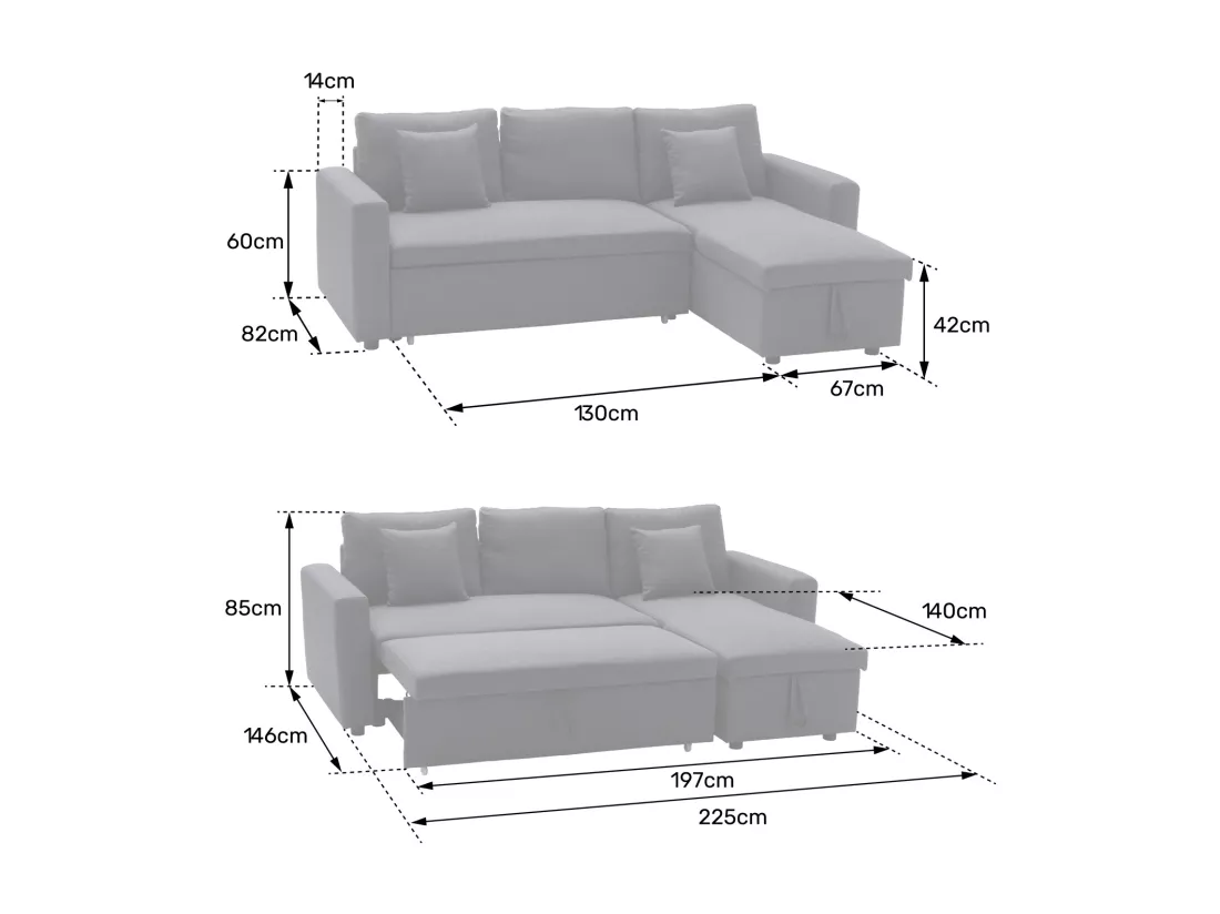 Canapé d'angle convertible simili CLARK 3 places taupe - HAPPY GARDEN