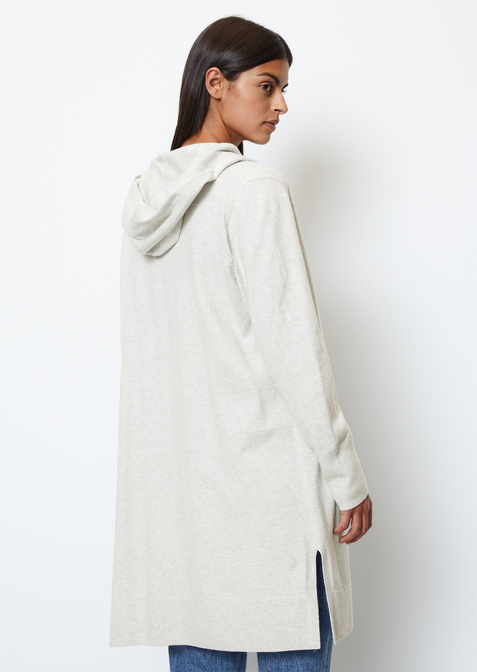 Langer Hoodie-Cardigan regular aus Soft-Cotton-Stretch