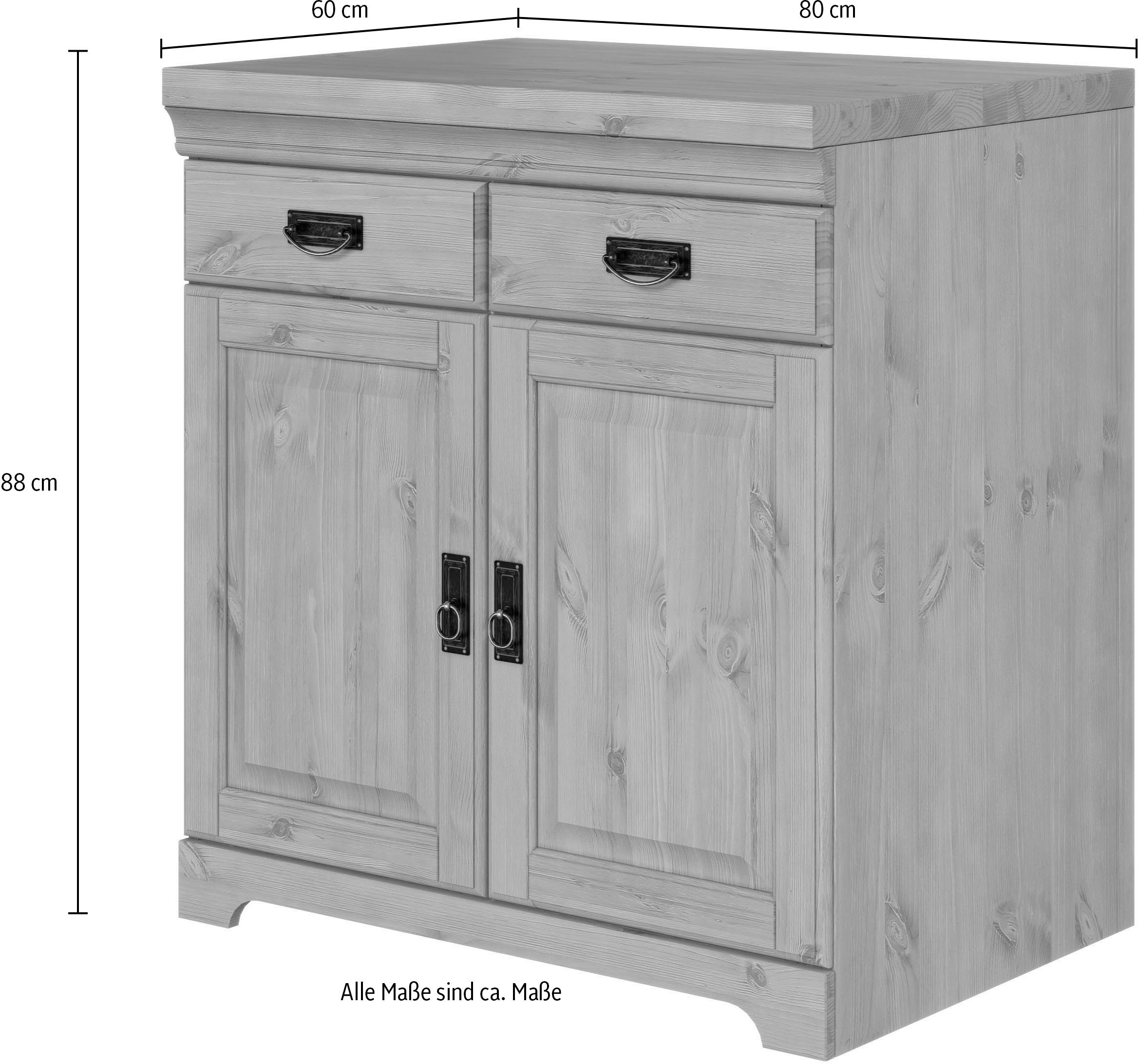 Home affaire Spülenschrank »Rügen« Breite 80 cm, Kiefer massiv, mit 2 Türen