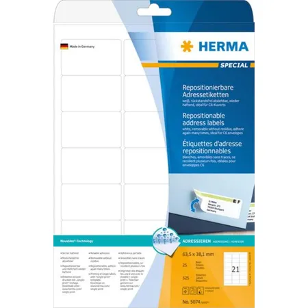 HERMA Adressetiketten, ablösbar, weiß, 63,5 x 38,1mm, 525 Stück