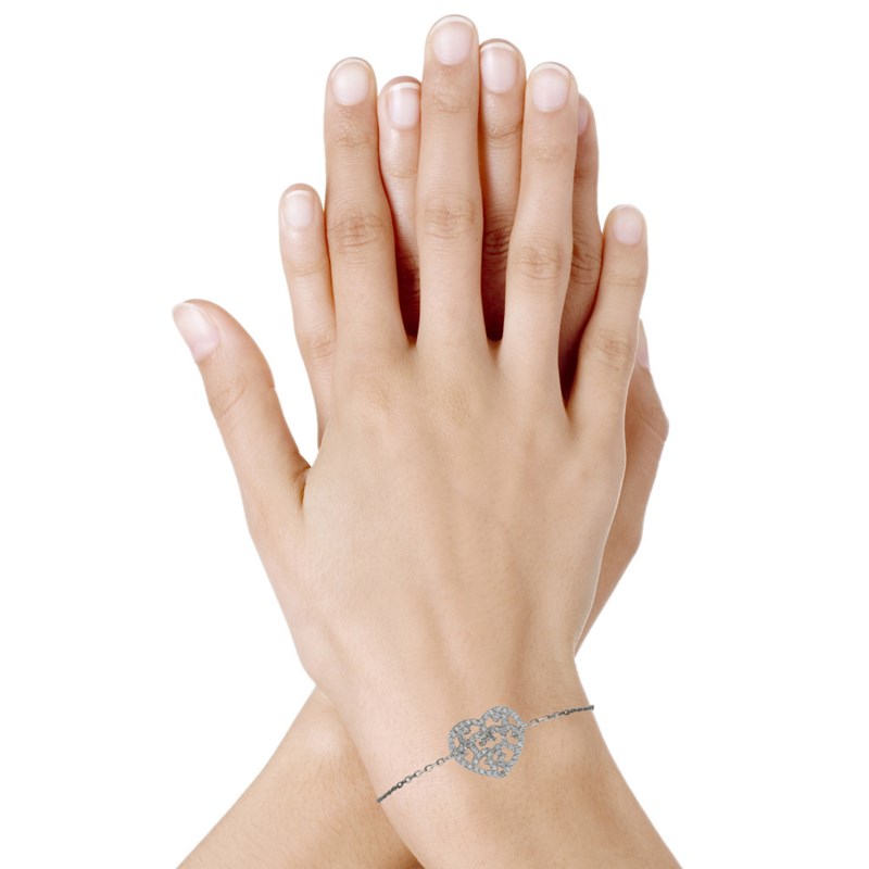 Bracelet Argent Coeur Arabesque et ses Strass Cristal