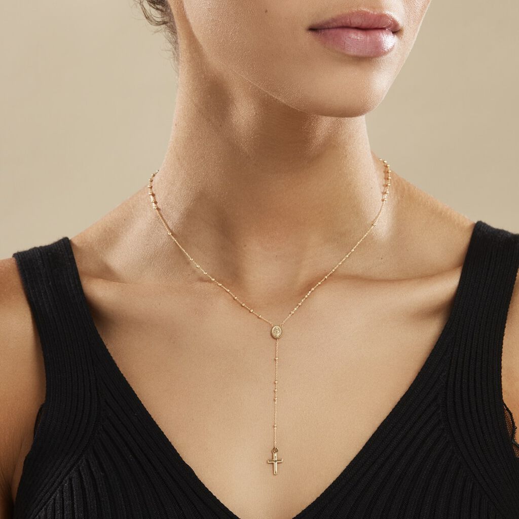 Collier Evelina Croix Maille Boule Or Jaune