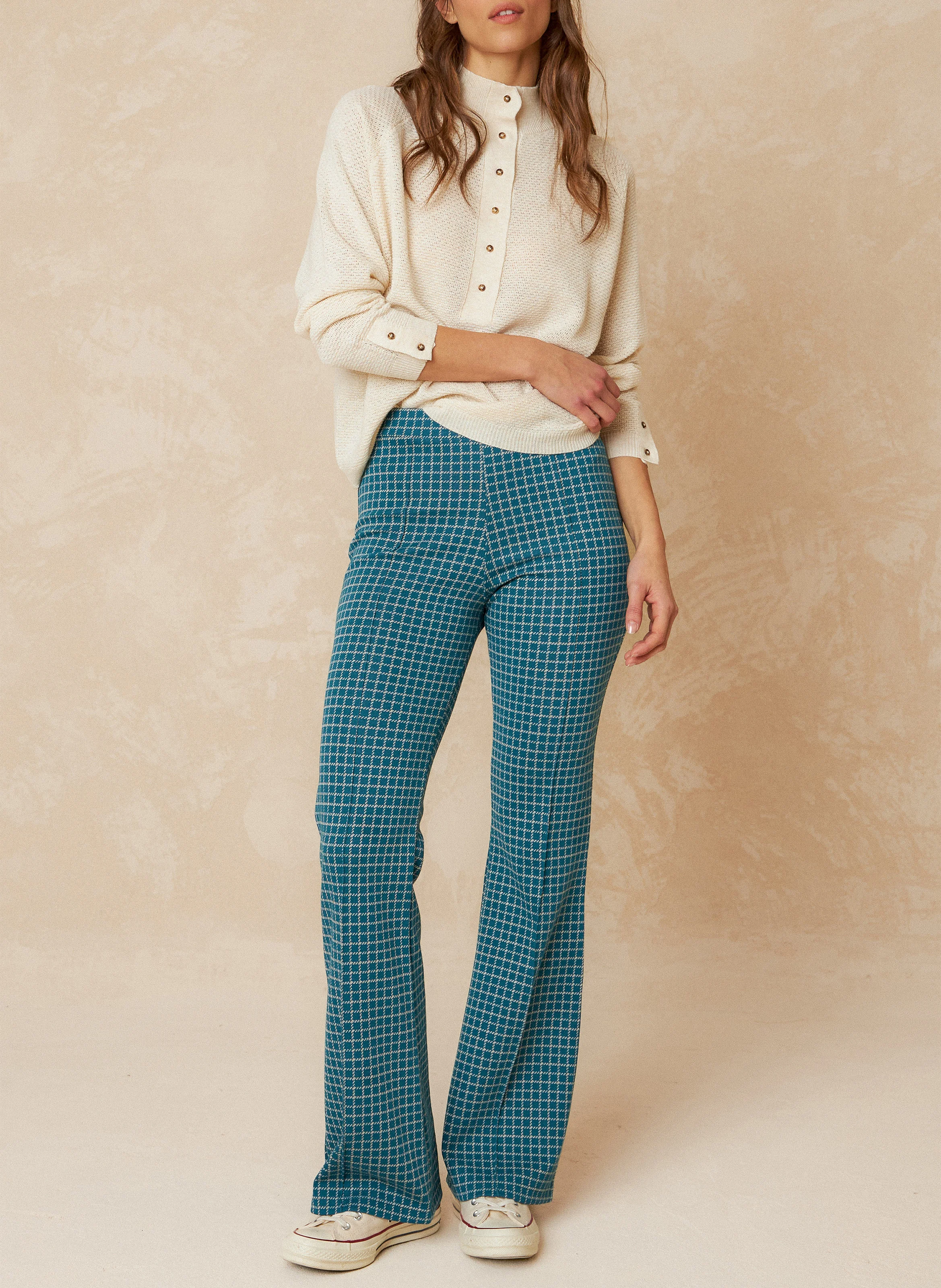 BIMBA - Pantalon flare à carreaux | Bleu