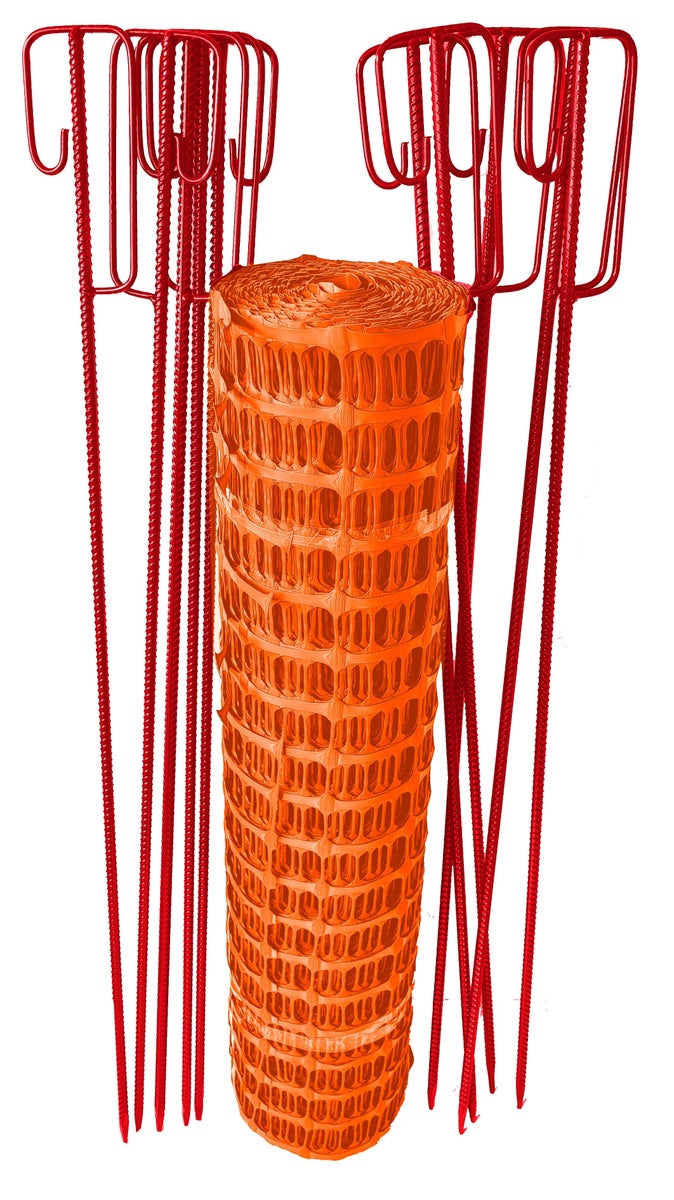 UVV Professionele Veiligheidshekset 50m 7,5kg + 10 Beugels Bouwplaatshek Kleur: Hek oranje, Beugels = rood
