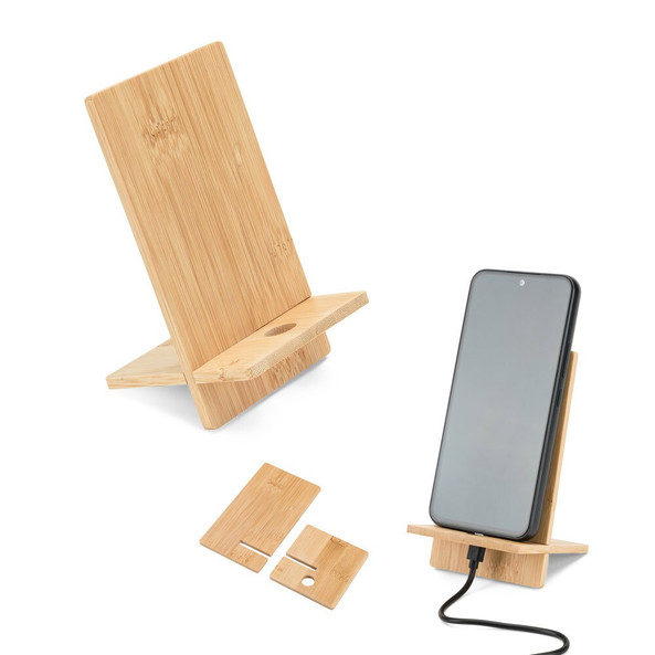 hi!dea 93639 - Support de téléphone portable en bambou, détachable en deux parties