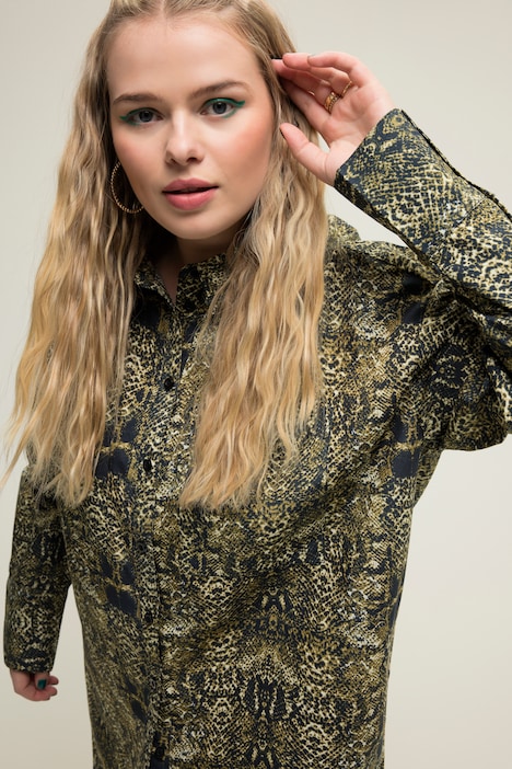 Hemdbluse, oversized, Snakeprint, Knopfleiste, Hemdkragen