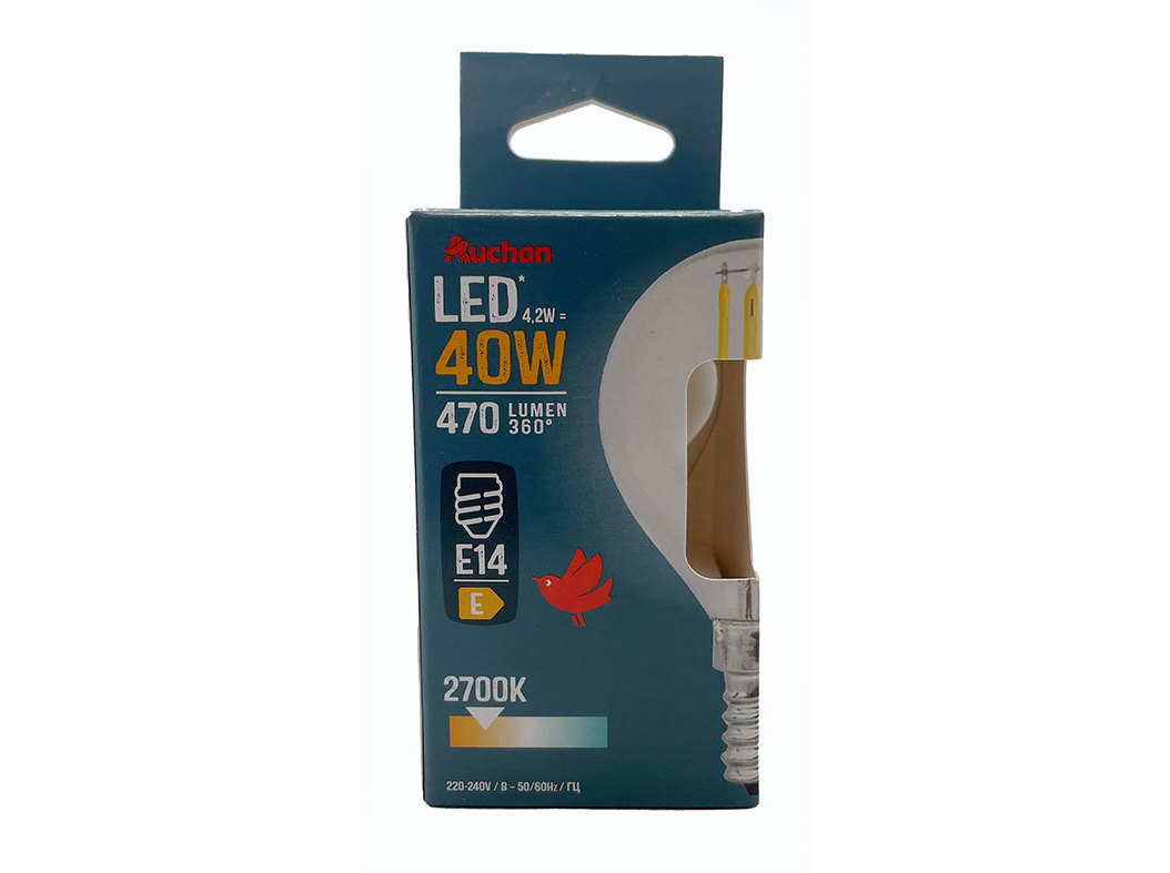 LÂMPADA LED ESFÉRICA AUCHAN E14 40W LUZ AMARELA