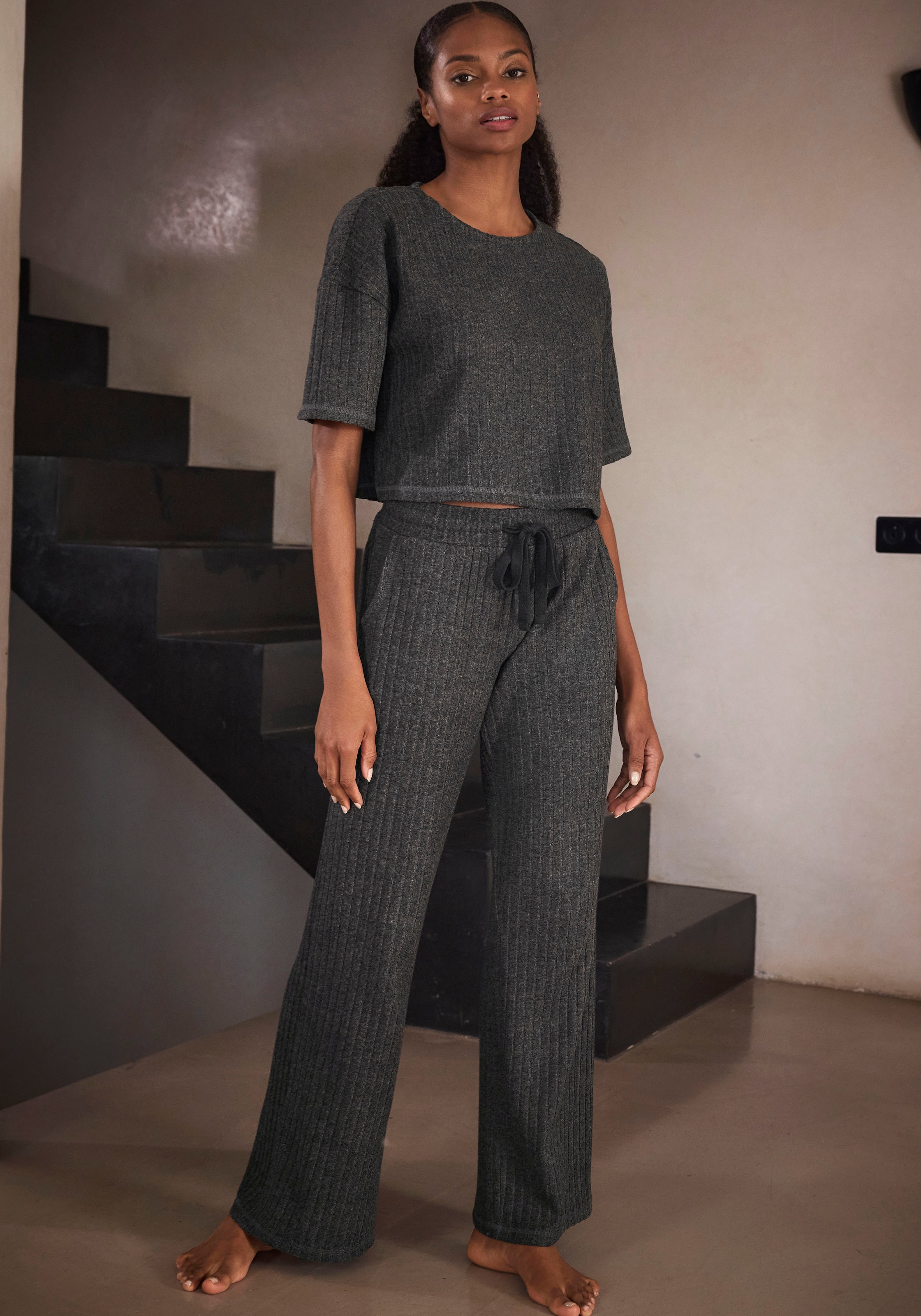 LASCANA 3/4-Arm-Shirt , Lounge-/Strickshirt aus weichem Strick, Loungewear