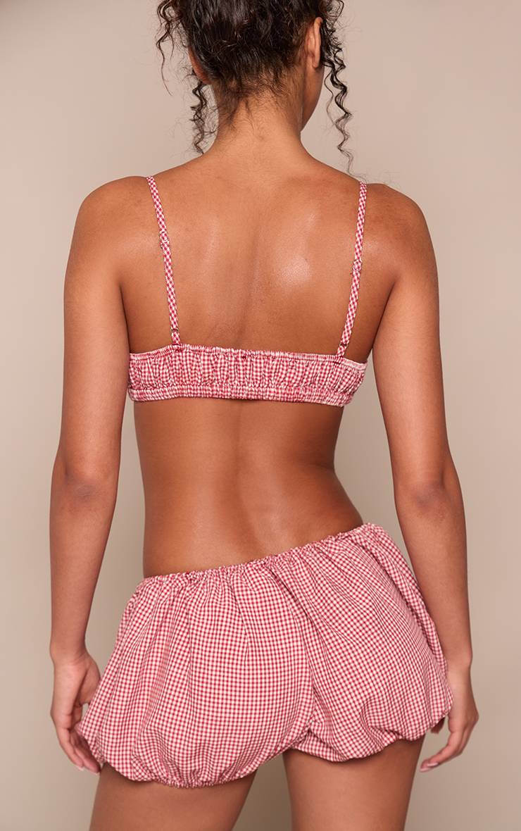 Rouge Ensemble Short Bouffant Froncé À Carreaux Vichy