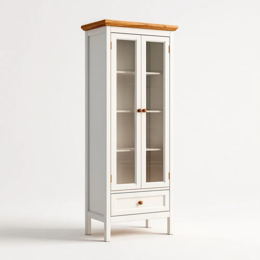 Vitrine Holzglas 180x60x40 cm - Weiß/Natur - Klassisches Design