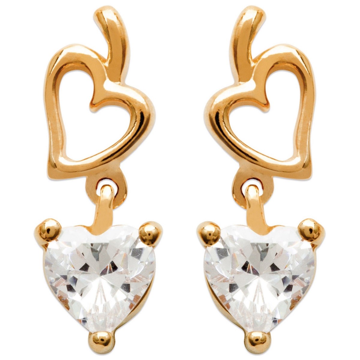 Boucles d'oreilles coeur ajouré et coeur d'oxyde de zirconium pendant Plaqué OR 750 3 Microns