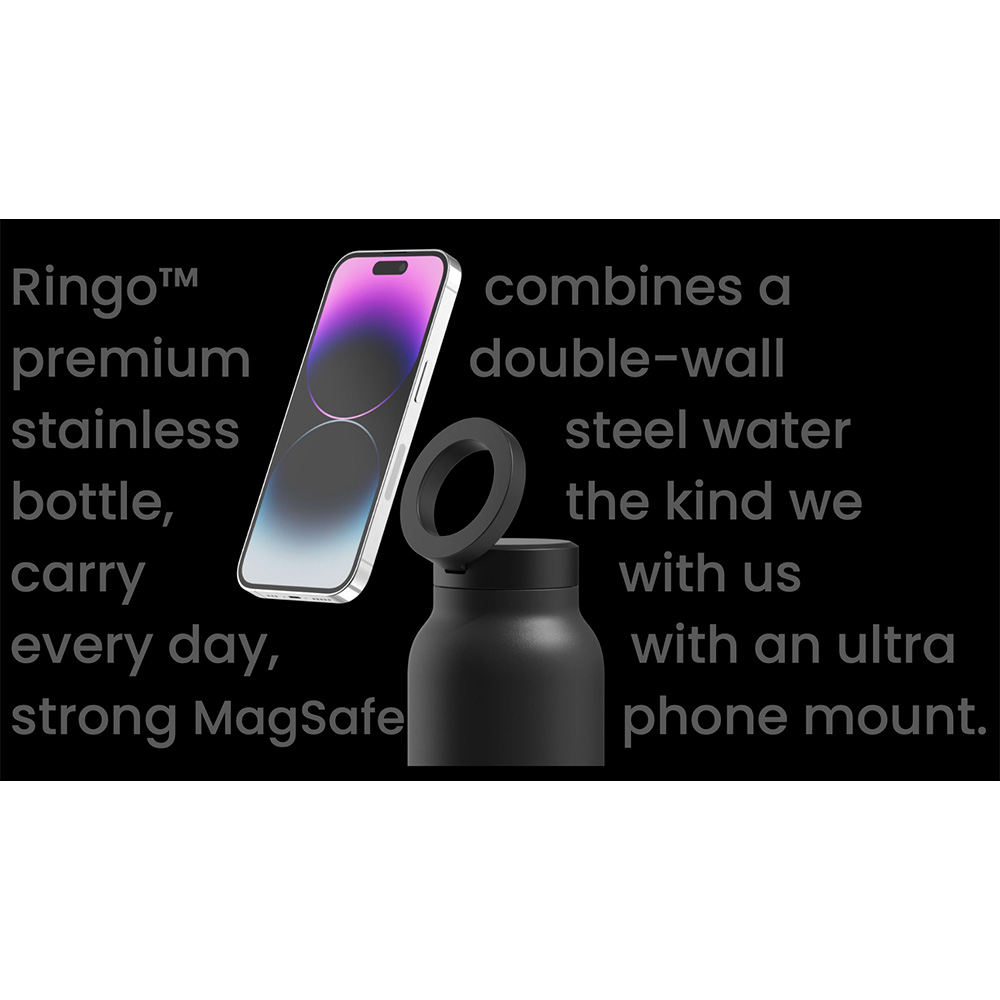 (700ml) 2in1 MagSafe Edelstahl Thermo Trinkflasche   Universal Magnetische Smartphone Halterung   Magnet Booster Ring (B2BK24LSC1) - Schwarz