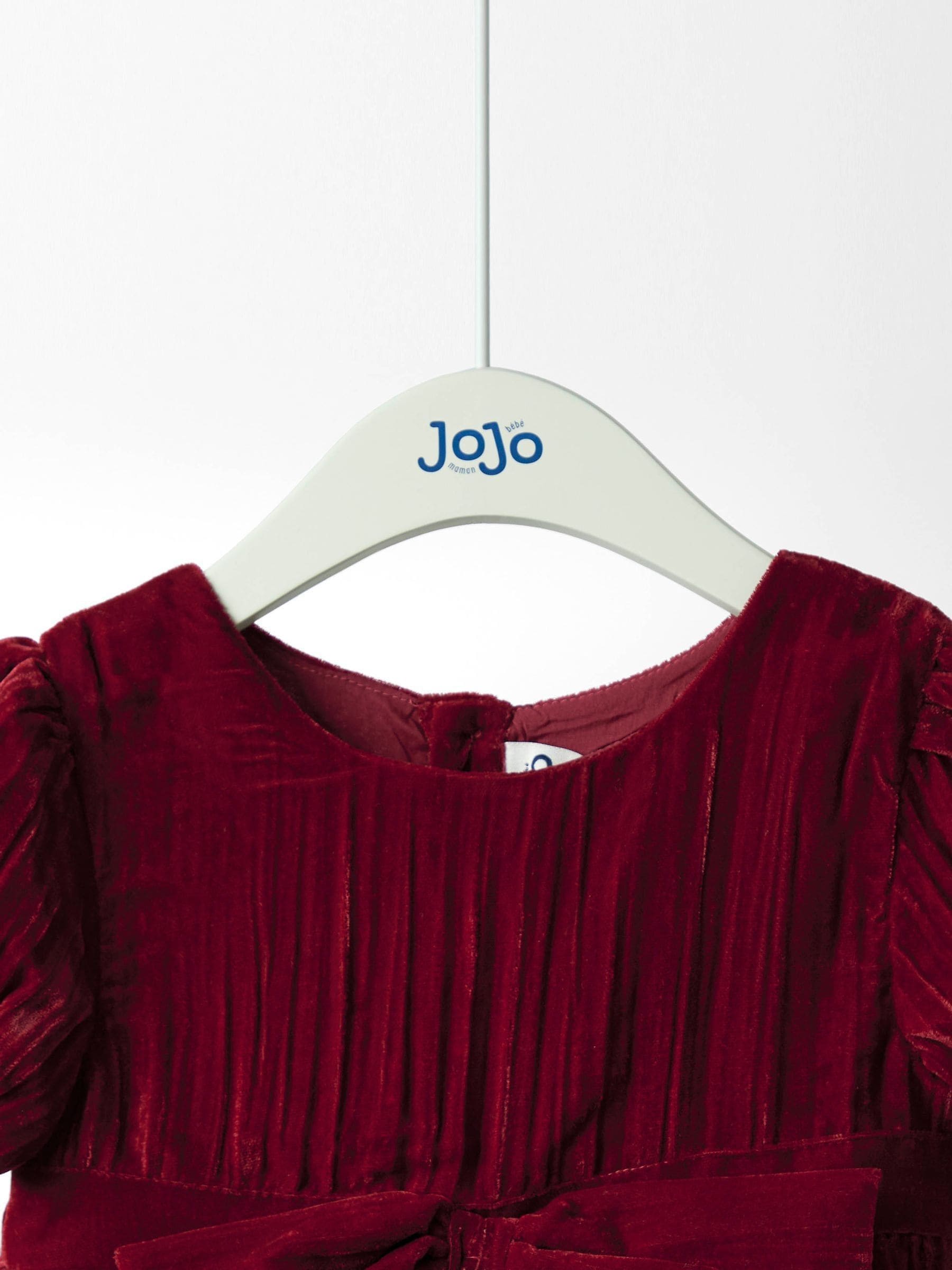 JoJo Maman Bébé Velvet Puff Sleeve Party Dress with Bow