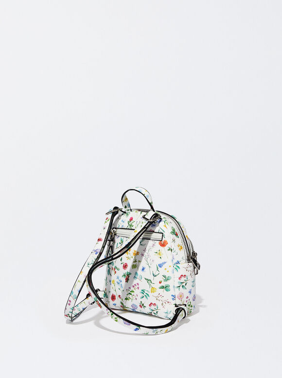 Mochila mini com estampa floral - Vermelha