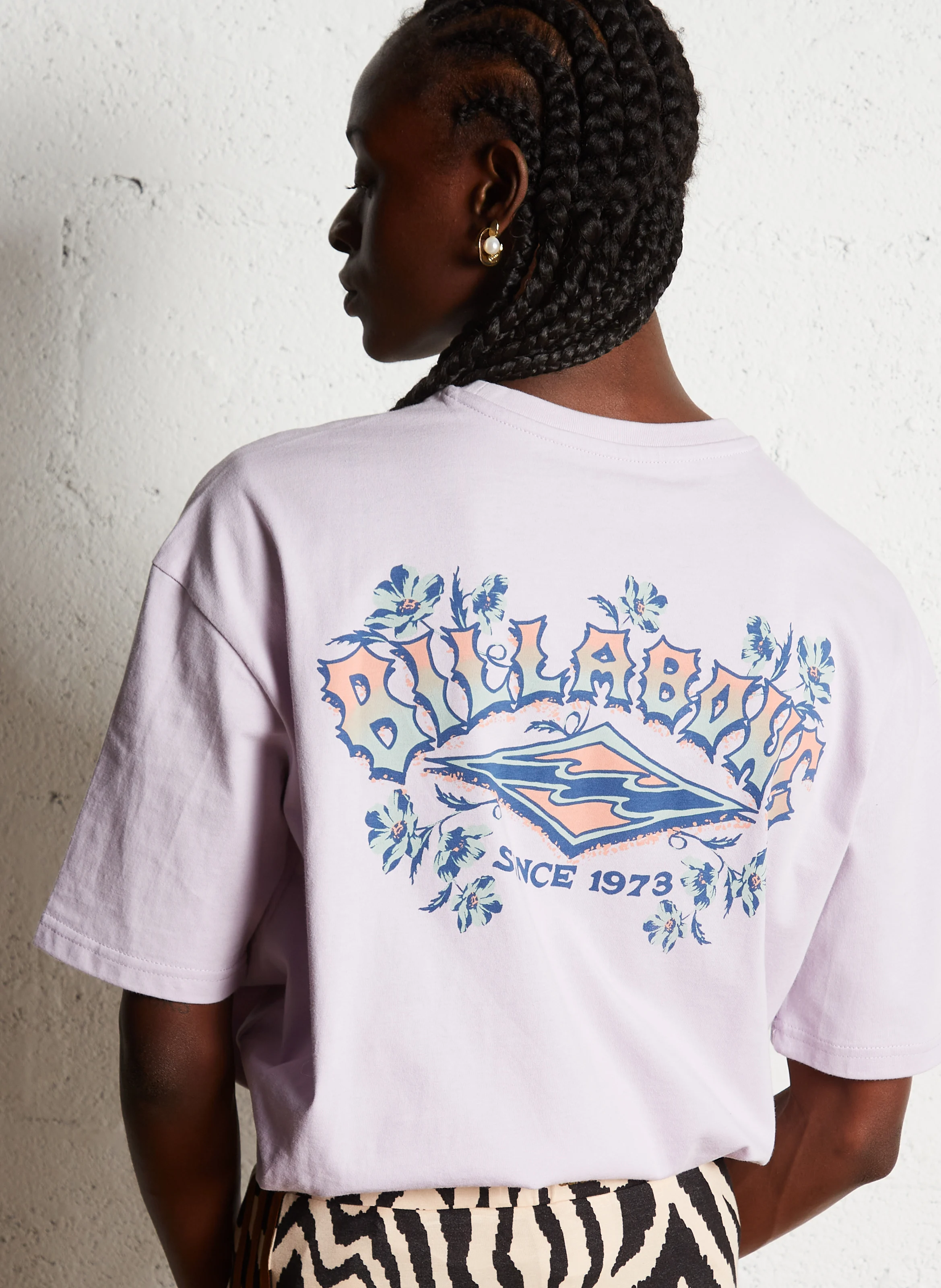 STAY 73 - Tee-shirt col rond ample en coton sérigraphié | Rose