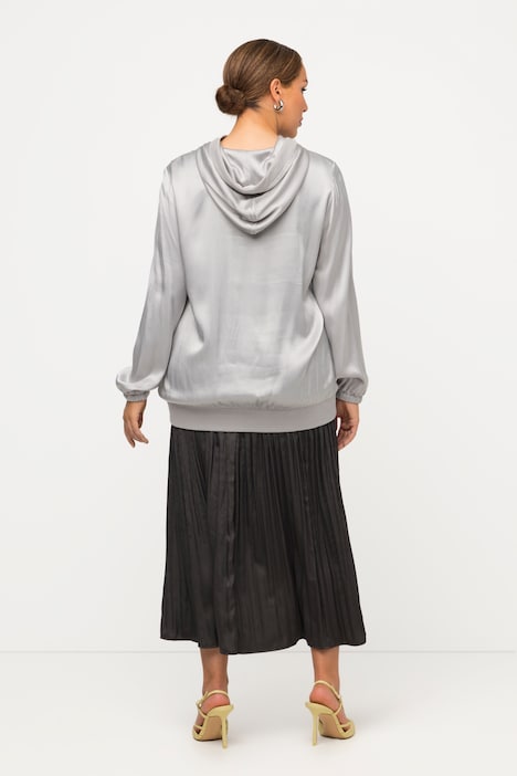 Bluse, Satin, Kapuze, Brusttasche, Langarm