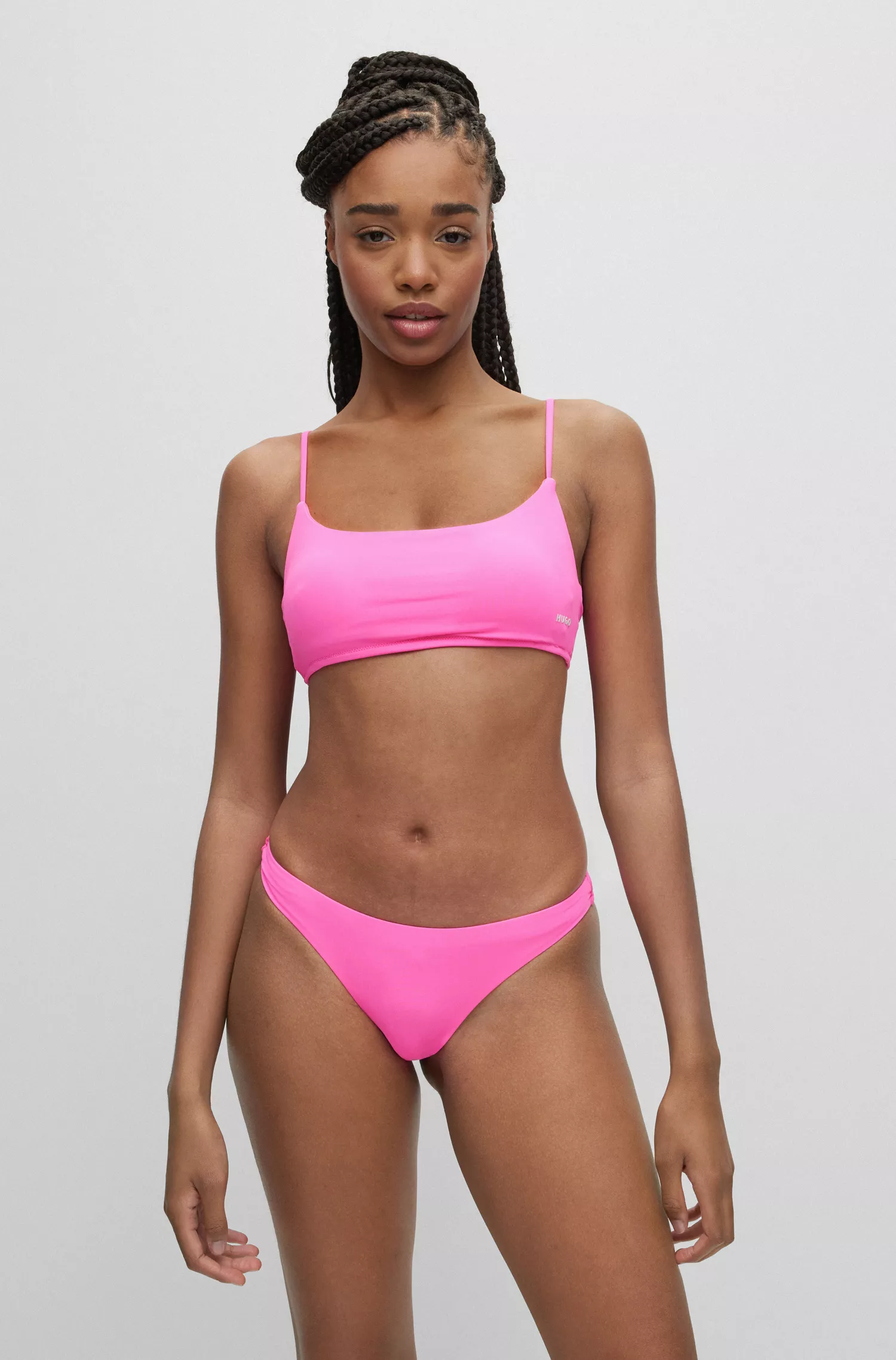 Top de biquíni HUGO vermelho estilo bralette com estampa de logo contrastante