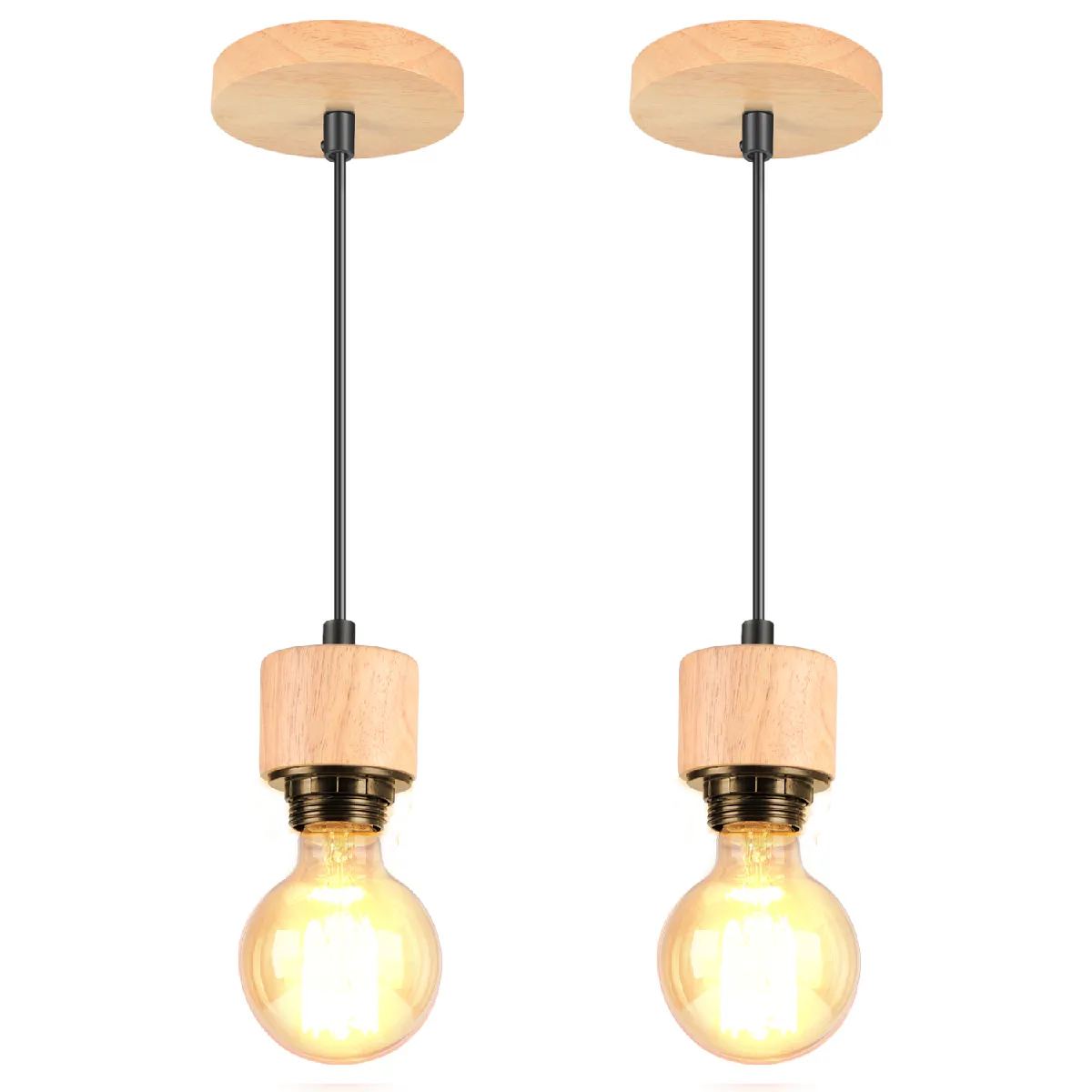 Stoex (2X) Suspension Luminaire Rétro Lustre Simple D'Intérieur Suspension Lustre En Bois E27 Pour Couloir De Cuisine De Chambre À Coucher