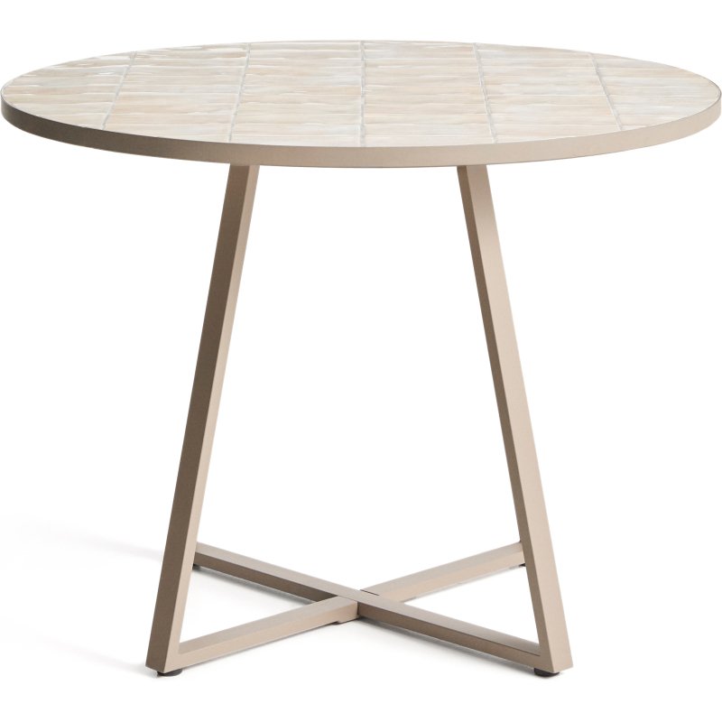 Table ronde Tella en acier galvanisé taupe et céramique beige Ø 90 cm